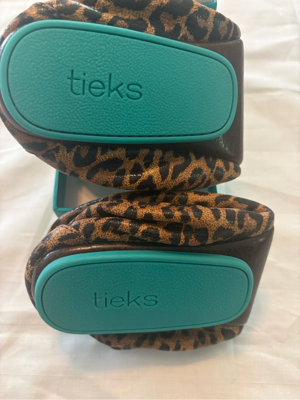 Tieks Leopard Print Ballet Flats with Turquoise Soles
